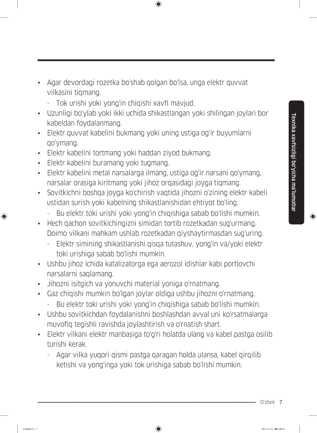 Samsung RF61K90407F/WT manual Ozbek 7  